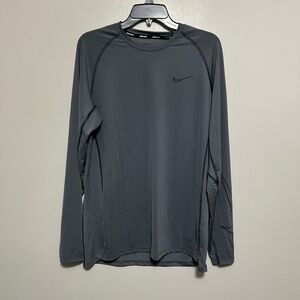 Nike Pro Men's Shirt L Gray Long Sleeve Dri-Fit Slim Fit Coupe Logo Performance